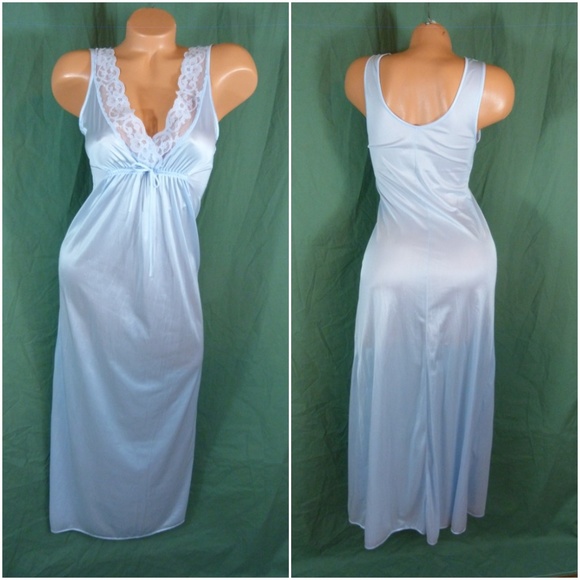 Vintage Other - Texsheen Small  Blue Long Nightgown Blue Lace